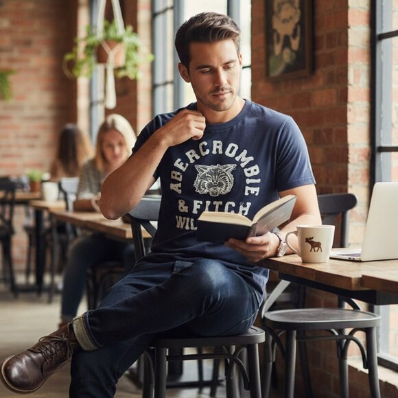 Vintage Navy Blue Abercrombie & Fitch Wild Cat Short Sleeve T-Shirt size large - Picture 2 of 6